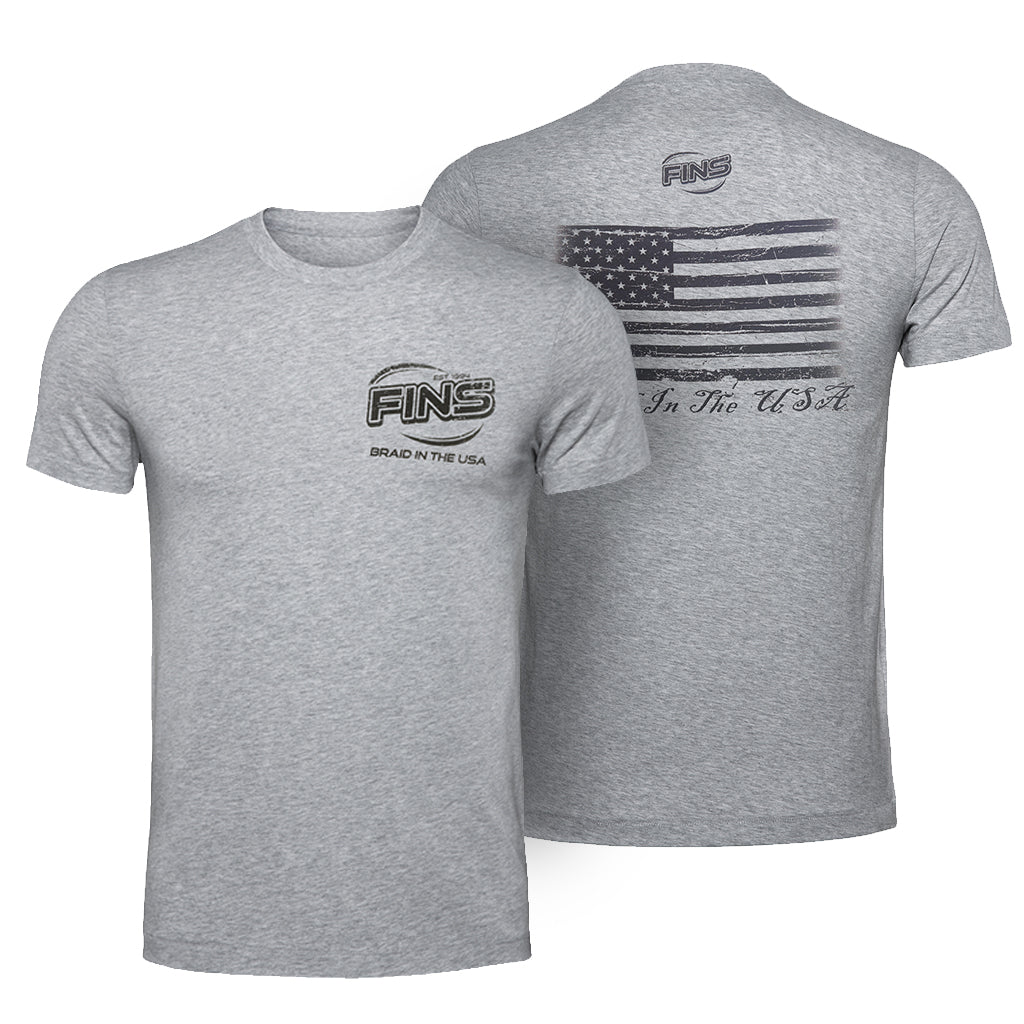 FINS Braid in the USA Grey Short Sleeve T-Shirt Front and Back