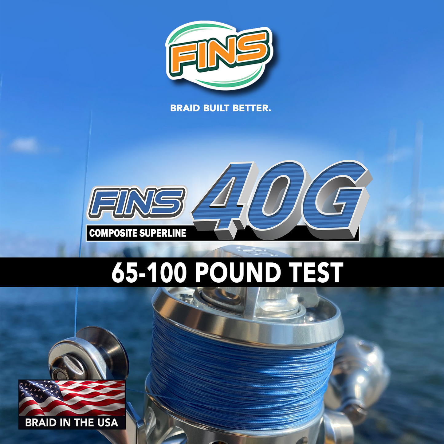 Fins 40g Braided Fishing Line Pound Test 65-100