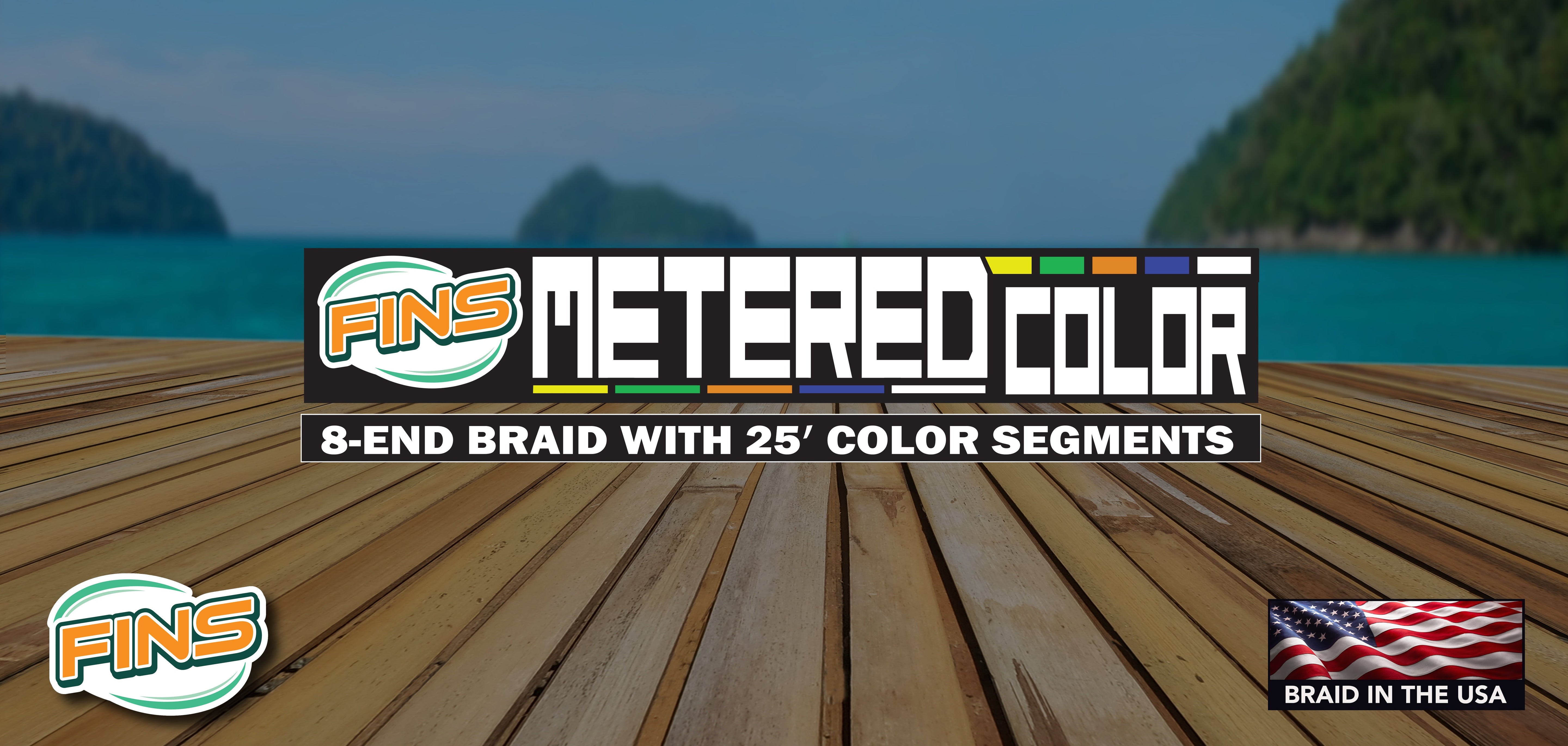 FINS Metered Colored Braid is marked with a repeating pattern of 4 colors