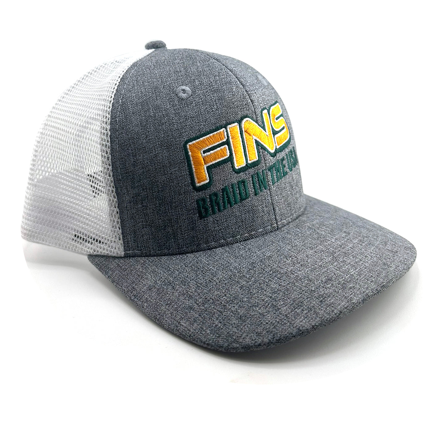 FINS grey and white snap-back FINS Braid in the USA Hat