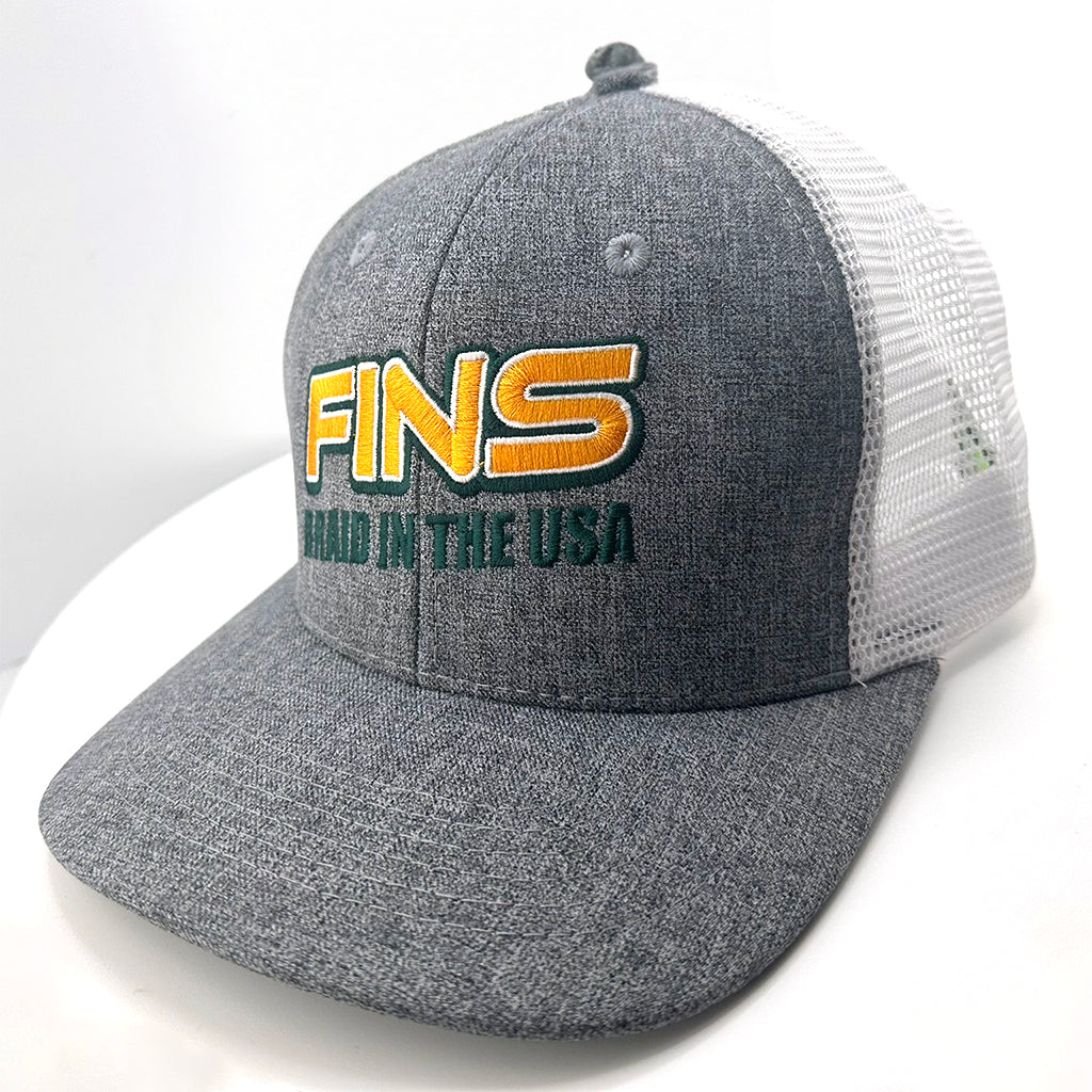 FINS grey and white snap-back FINS Braid in the USA Hat