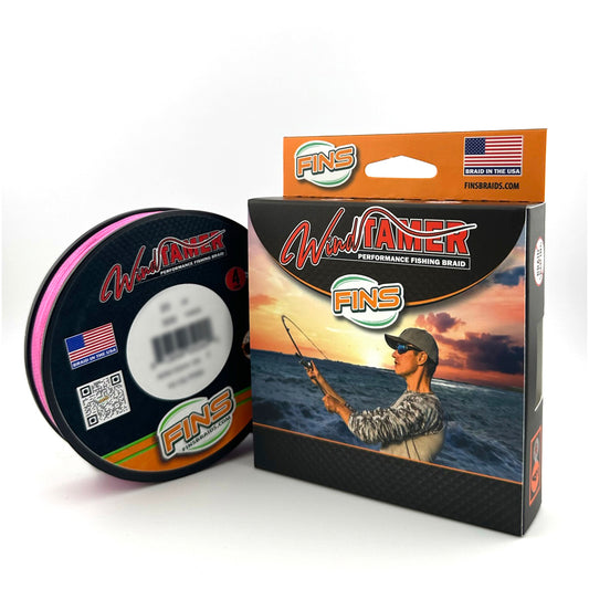 Pink Windtamer 4, 6, 8, 10 lb. test is the most versatile braided fishing line in the FINS lineup. From farm ponds to offshore billfishing, Windtamer braid is firm, round, and packs tightly onto reels. Eliminates wind knots, rod tip wrap, and twisting with Windtamer 4-end braid. 