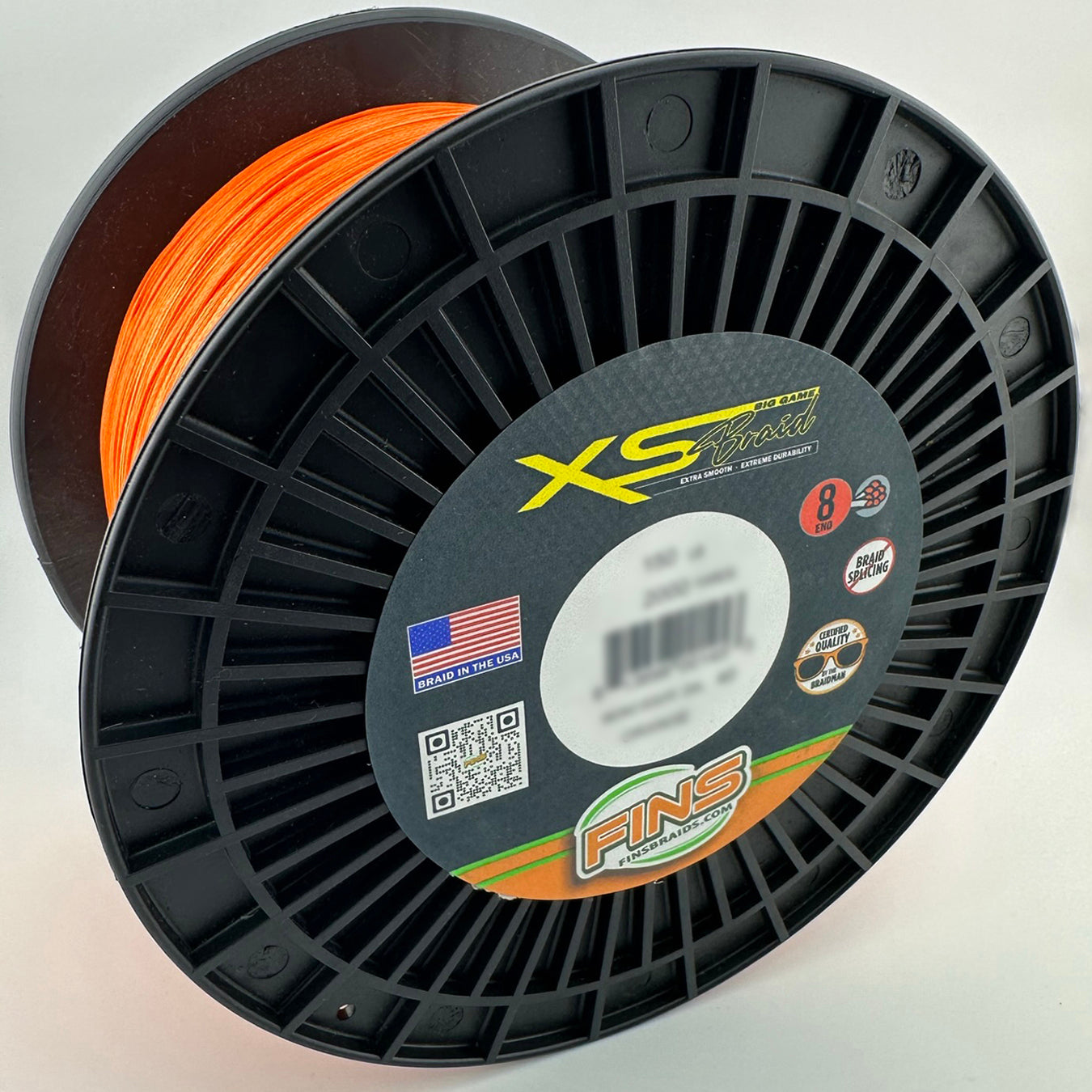 Large Spool of Orange Fishing Braid FINS XS Big Game Braid is a high quality 8-end braid, made in the USA!