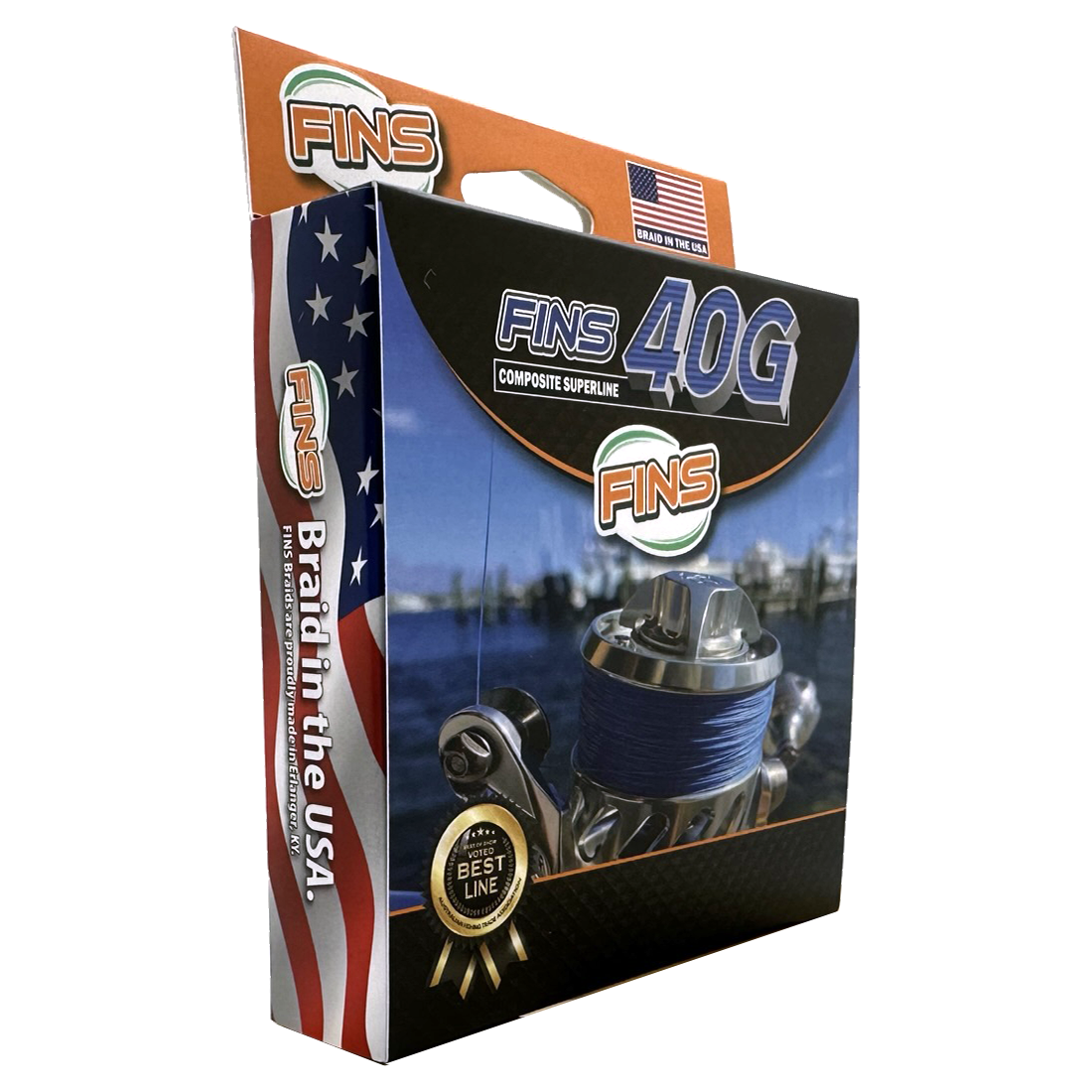 Left box made in the usa Fins 40g Braided Fishing Line Pound Test 65-100