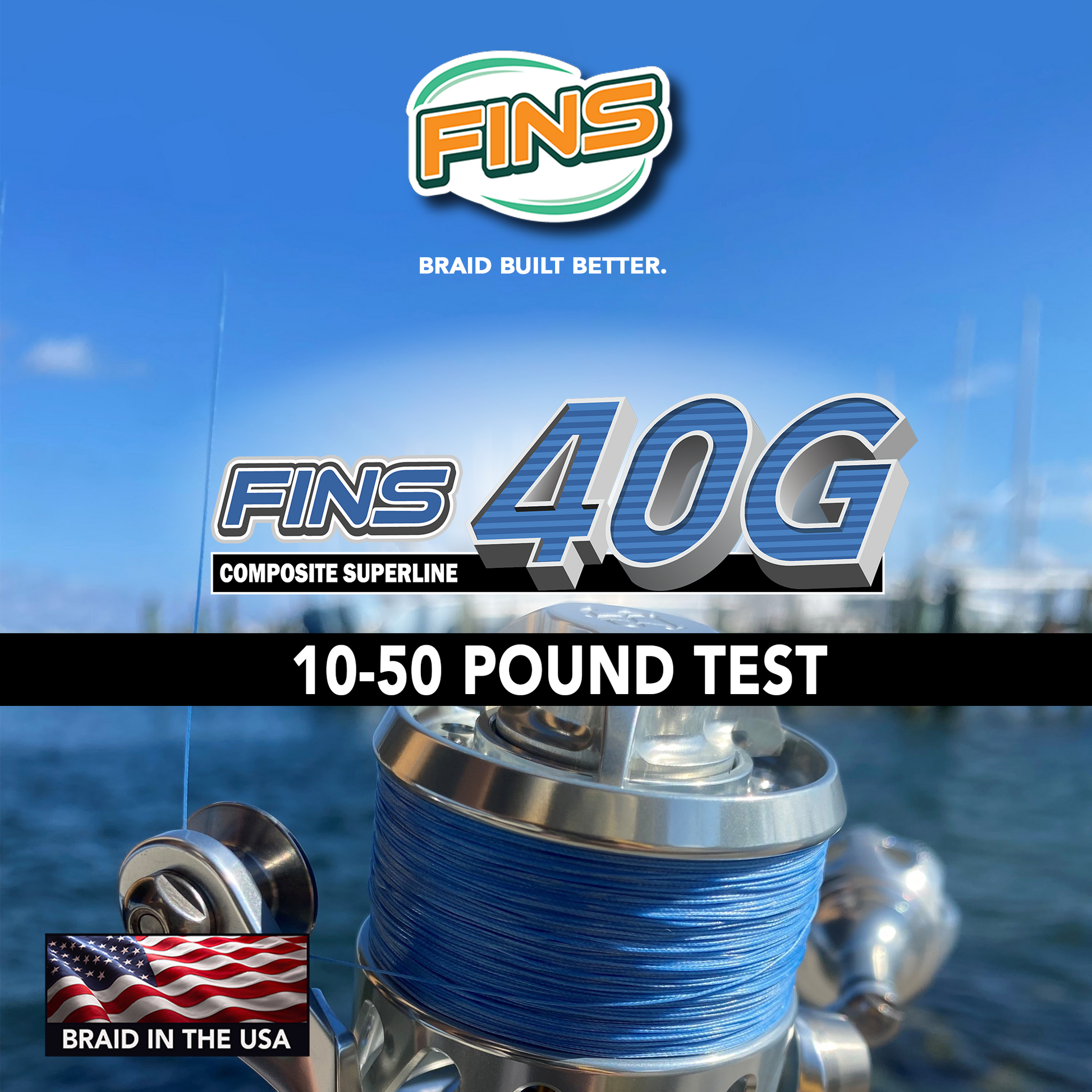 FINS 40G Fishing Braid 10 50lb. FINS Braids