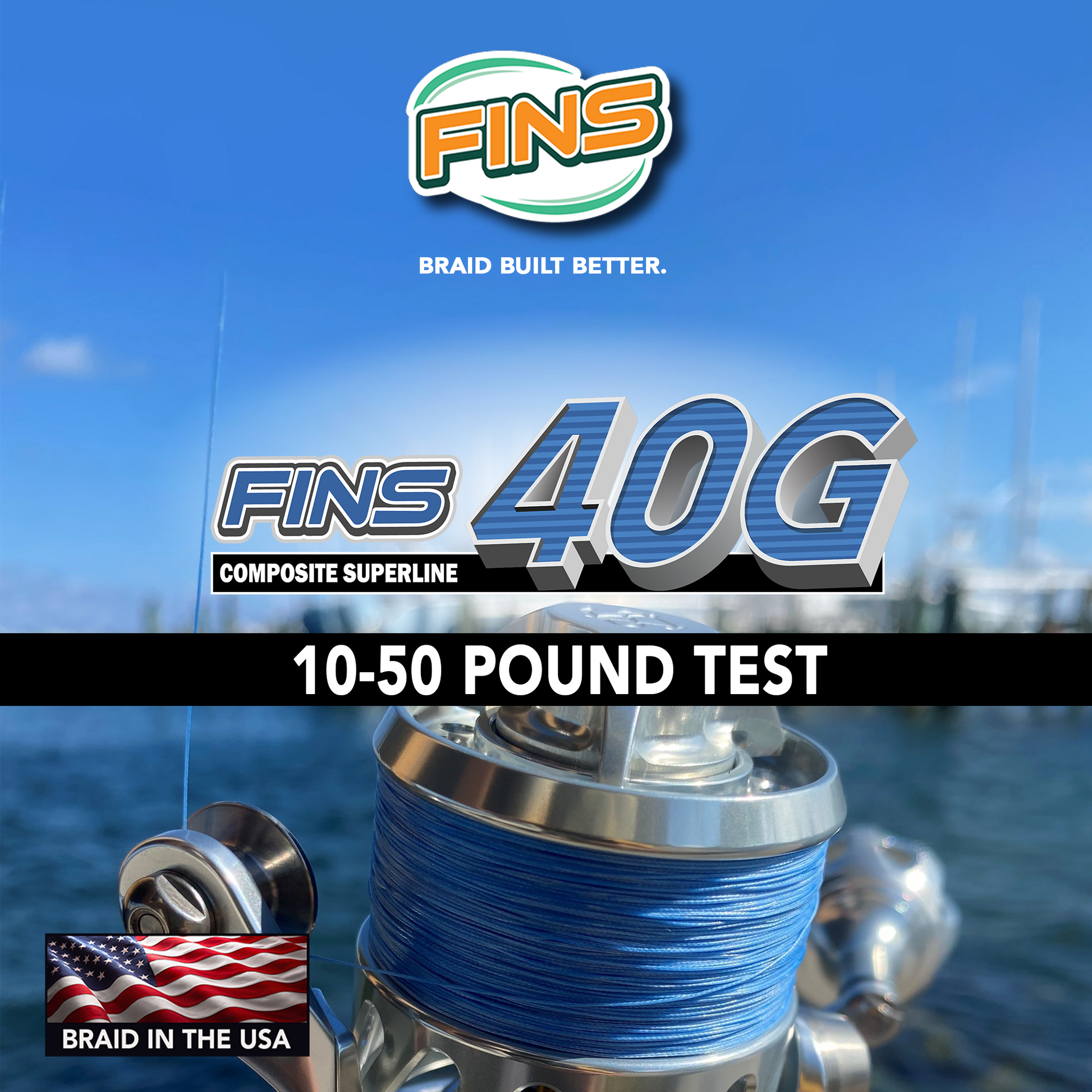 Fins 40G Fishing Braid, Size: 150 Yards, White